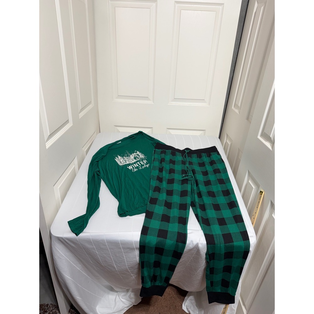 Maurices Sleep Womens Green Black Buffalo Plaid Winter Ski Lodge Pajama Set M